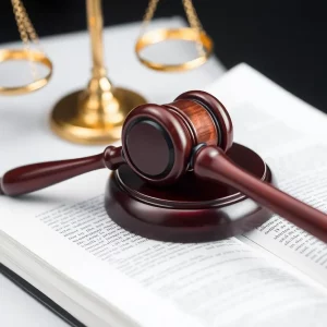 A gavel and law book representing the judicial system