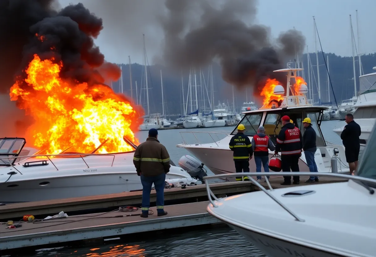 Fire and explosion at Lauderdale Marina with emergency responders