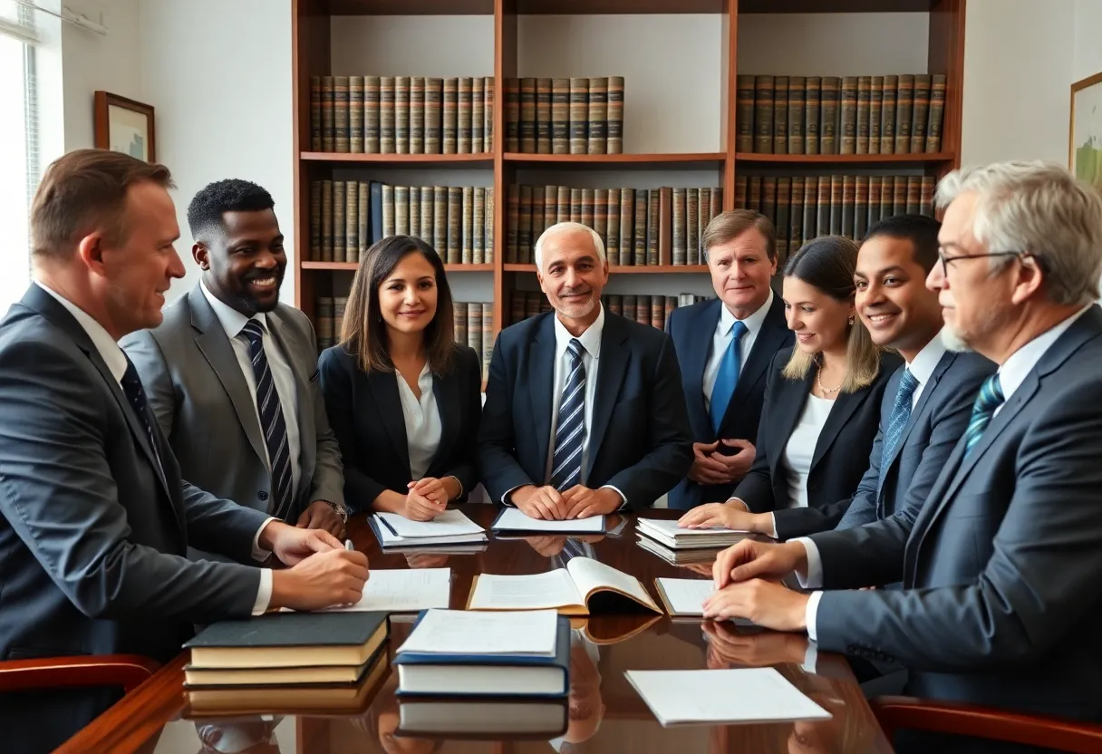Diverse group of lawyers collaborating in a conference room