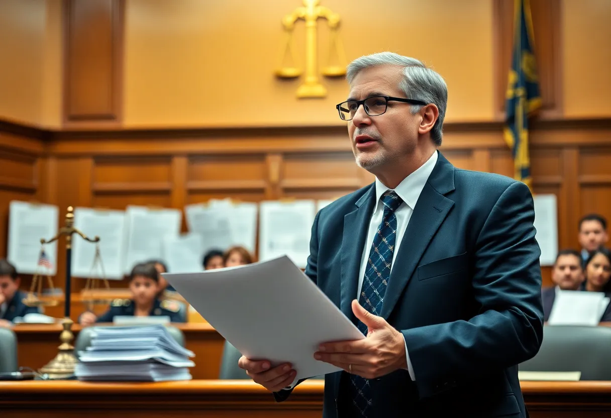 A lawyer presenting a case in court regarding immigration law.