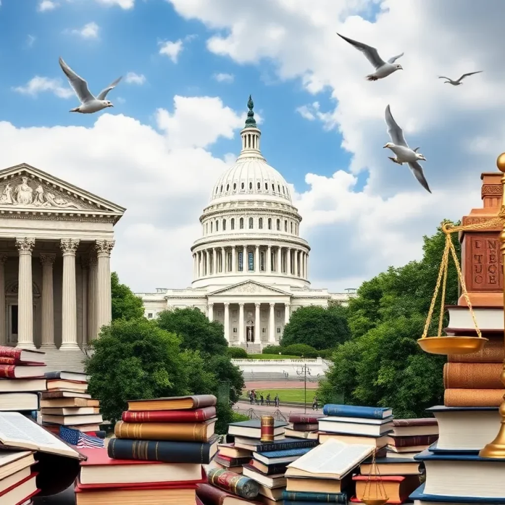 Collage illustrating the legal landscape surrounding the Trump administration