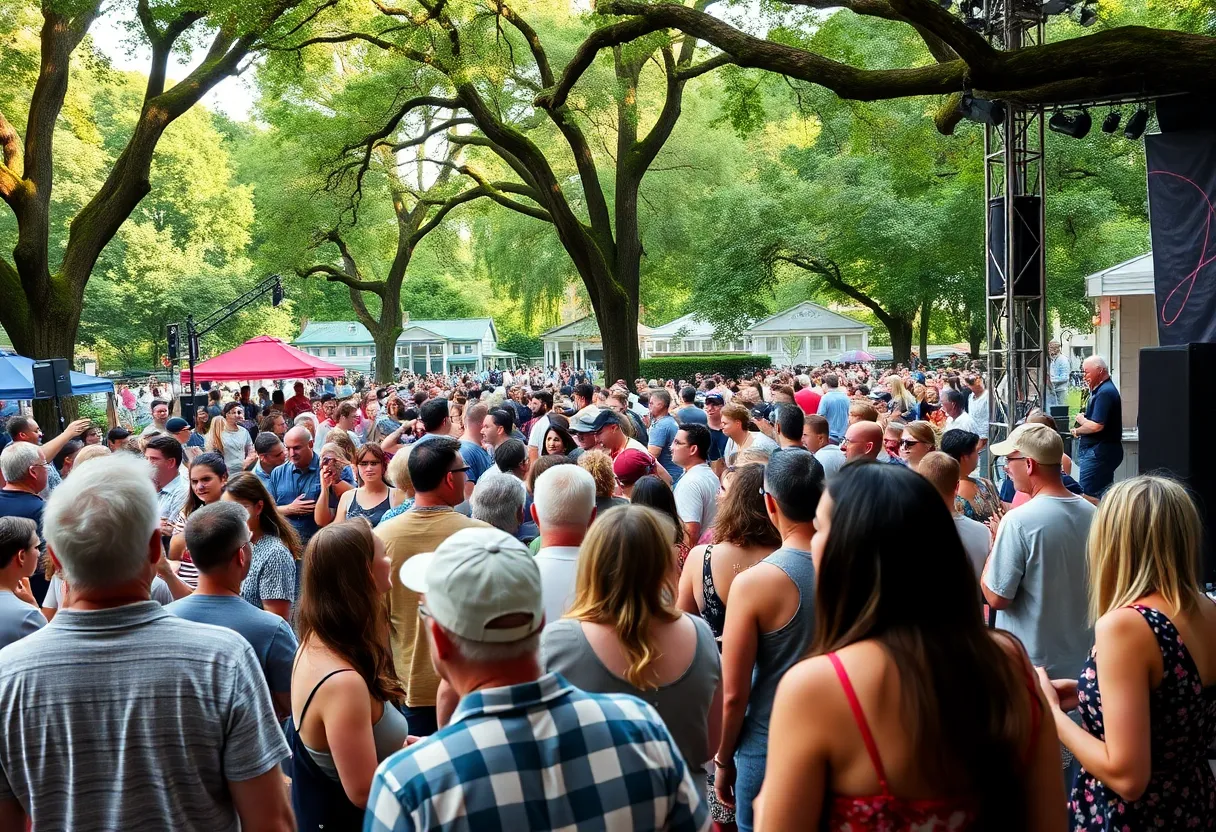 Crowd enjoying a concert in Charleston under a summer sky.