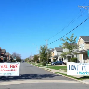 Community banners and signage showing support for missing individuals in Lockport.