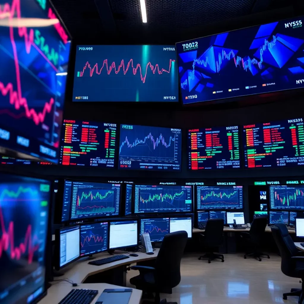 Modern financial trading floor with advanced technology