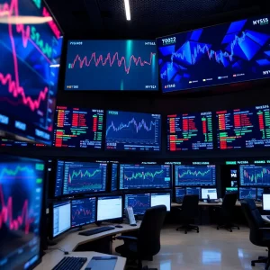 Modern financial trading floor with advanced technology