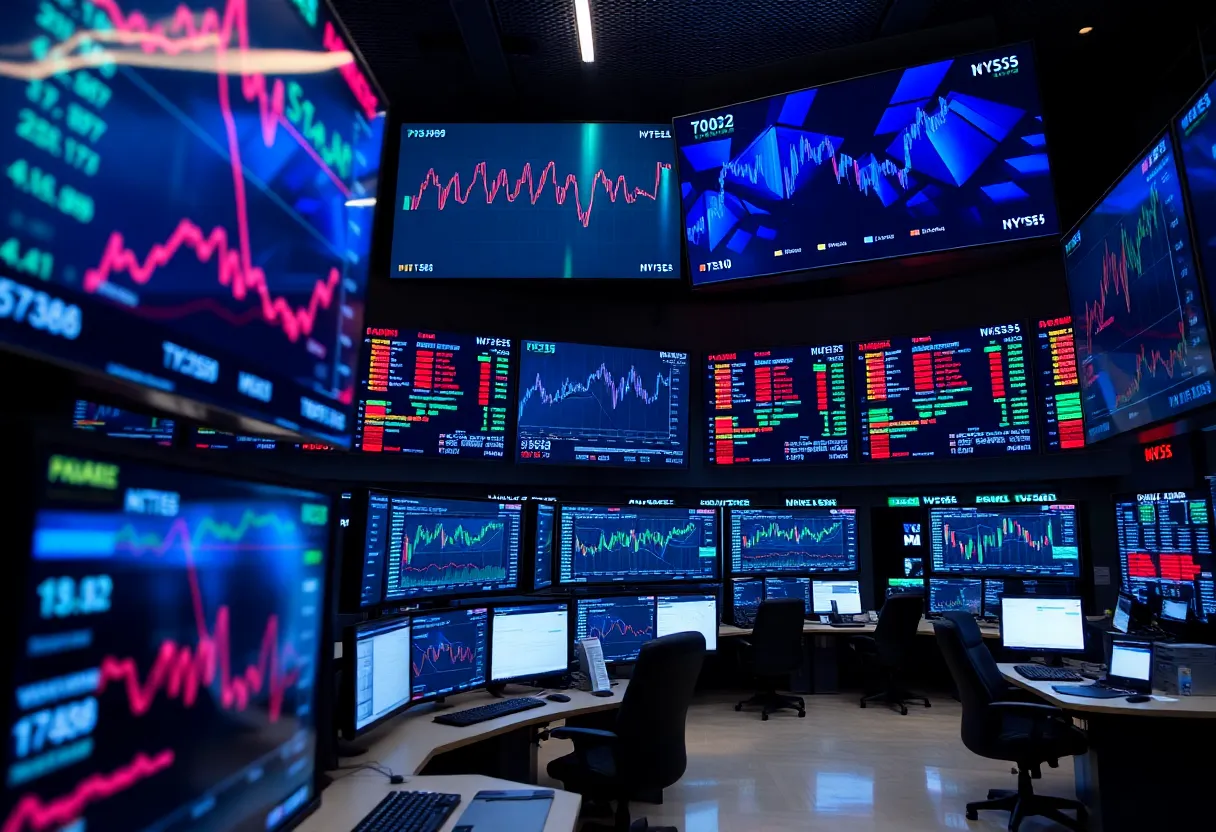 Modern financial trading floor with advanced technology