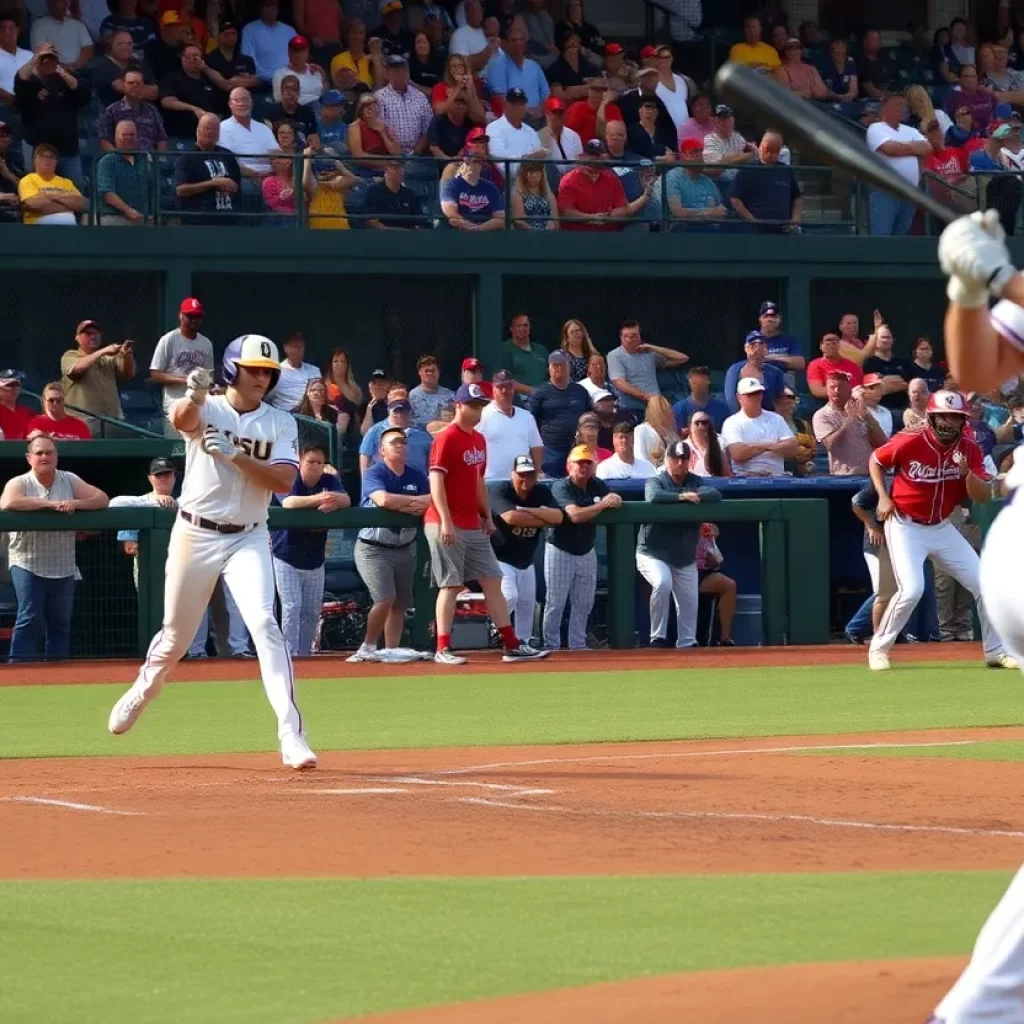 LSU baseball team celebrating their College World Series victory.