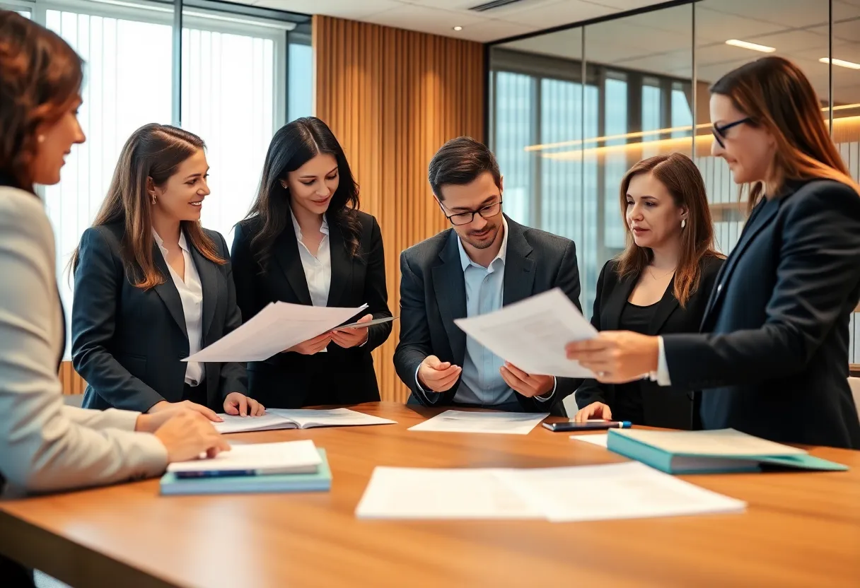 Lawyers collaborating in a modern office setting