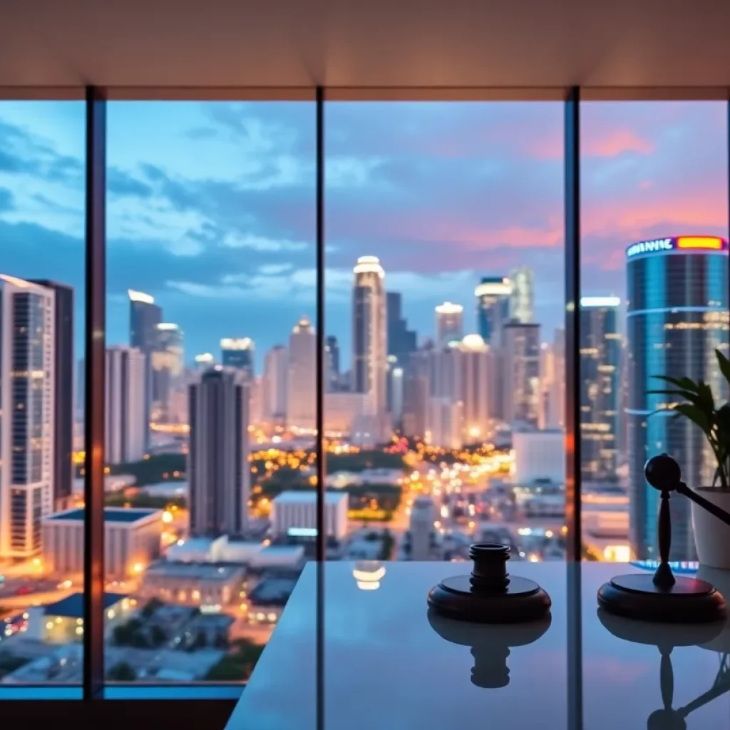 Modern law office in Miami with skyline