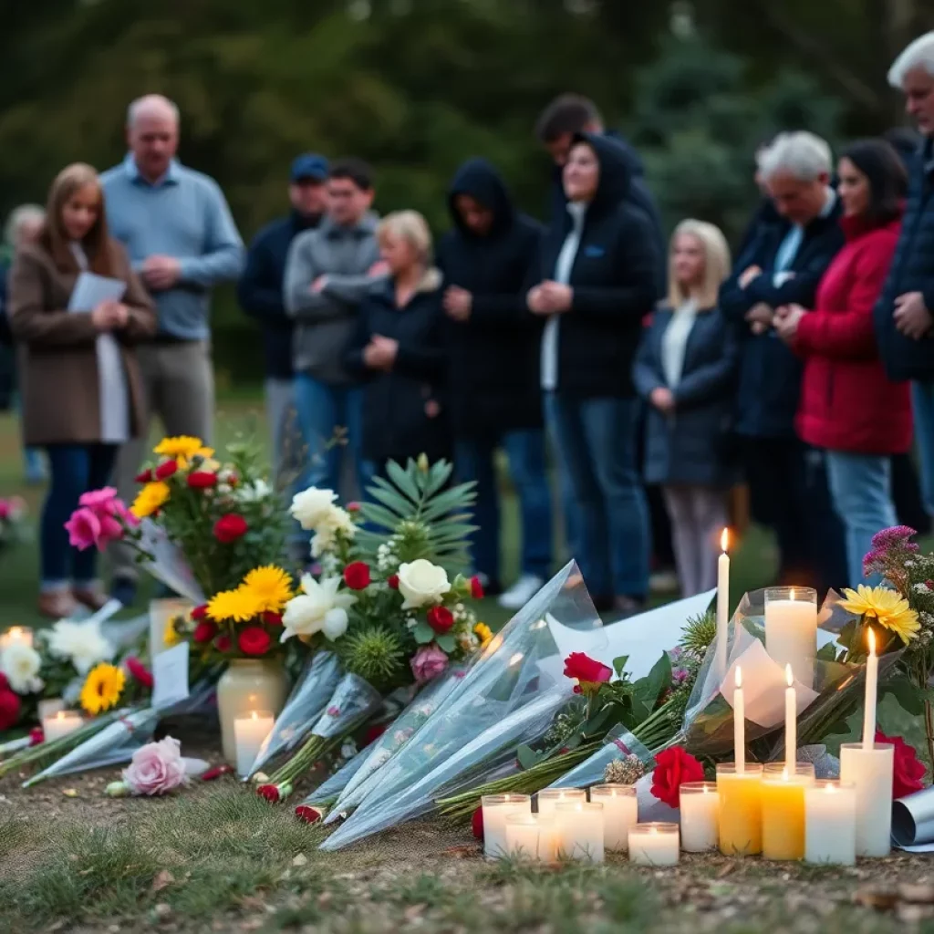 Community members gathering at a memorial for the Mother Emanuel AME Church shooting victims.
