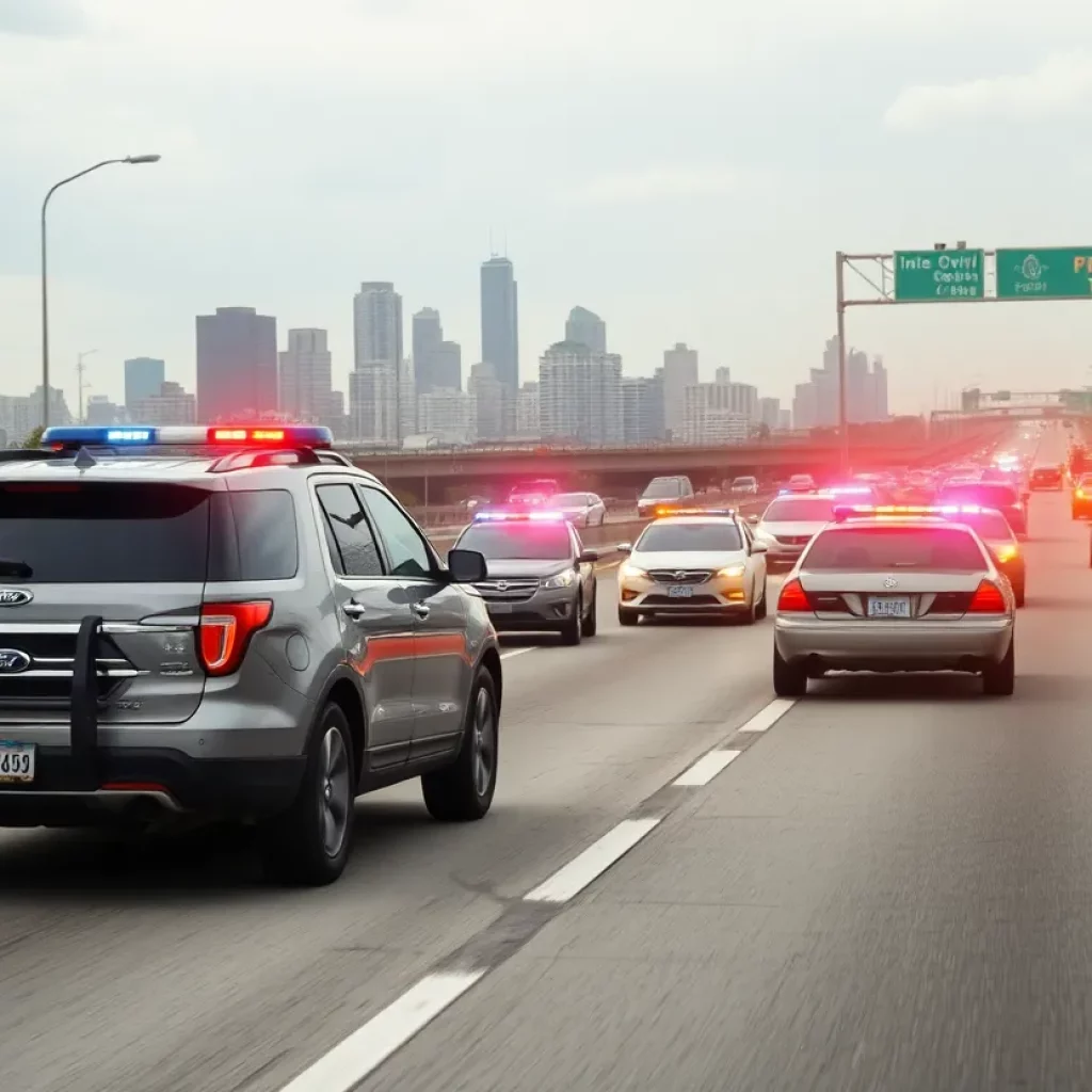Police cars chasing a suspect on a busy highway in North Charleston