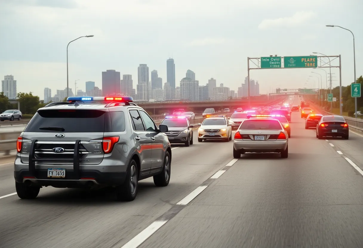 Police cars chasing a suspect on a busy highway in North Charleston