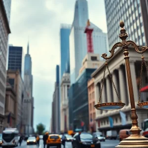 New York City scene depicting law and construction themes