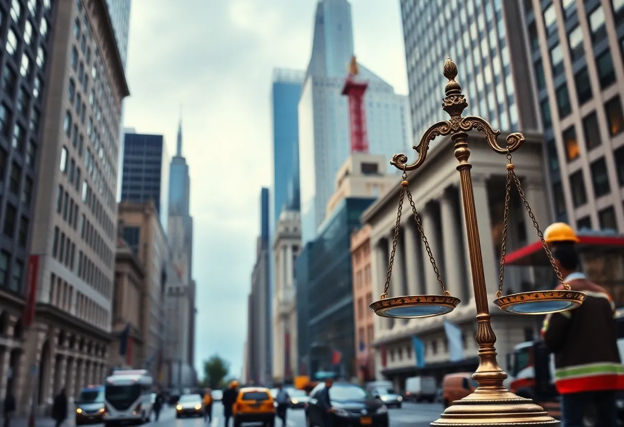 New York City scene depicting law and construction themes