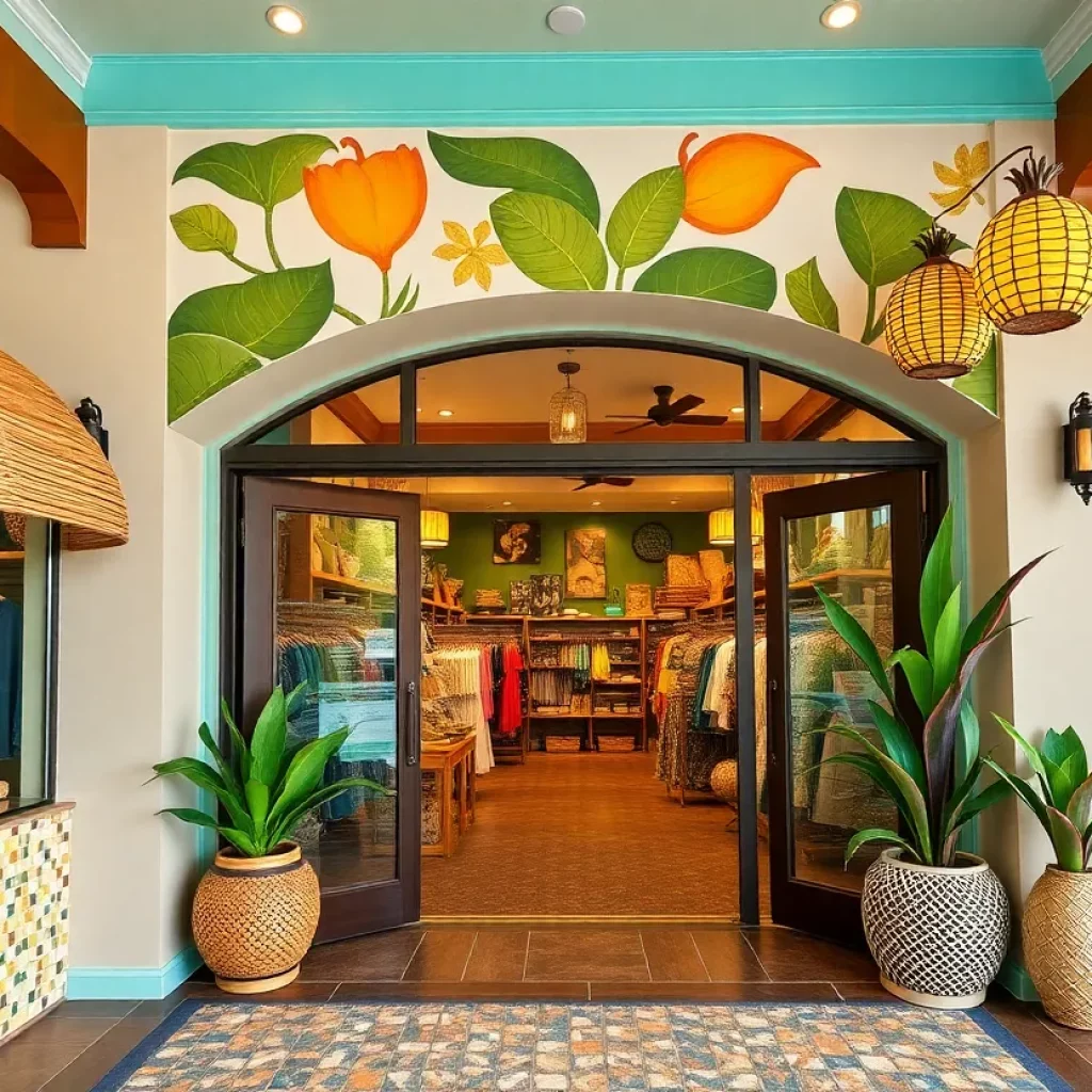 Interior design of OluKai's new retail store in Charleston showcasing Hawaiian and Southern culture.