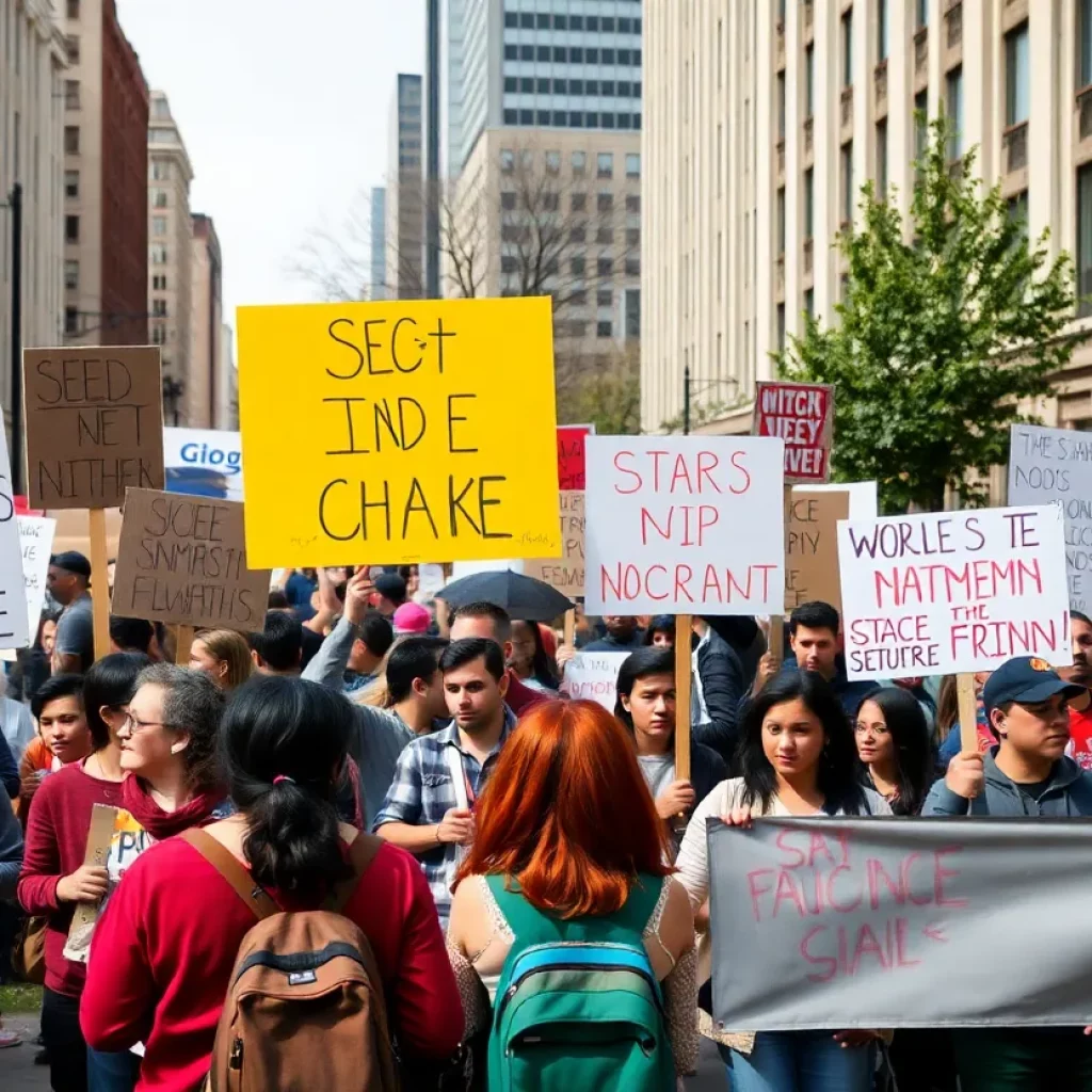 A diverse group of protesters gathering with signs in South Carolina