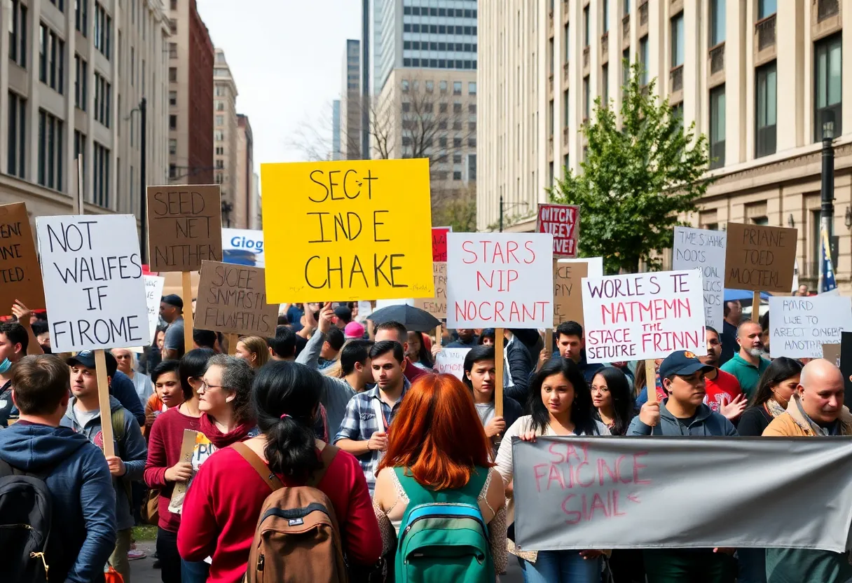 A diverse group of protesters gathering with signs in South Carolina