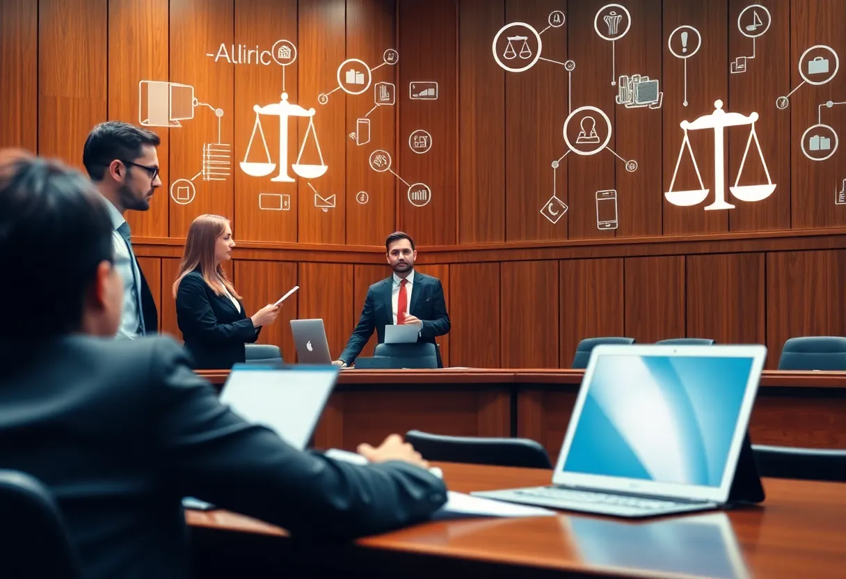 Lawyers discussing personal injury law challenges in a courtroom