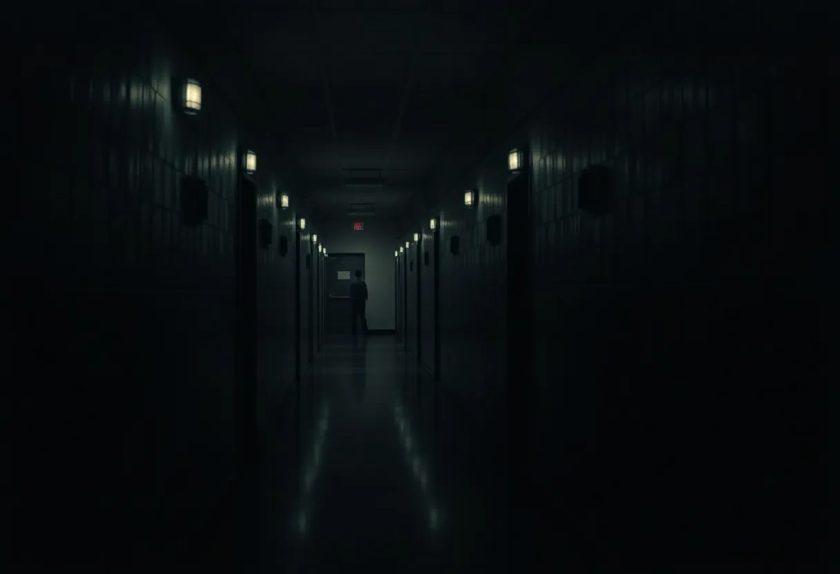 Corridor in a prison symbolizing legal struggles and health concerns