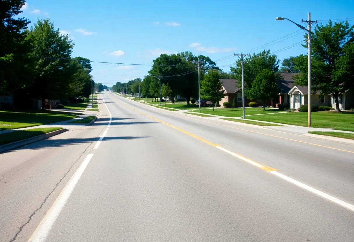 Neighborhood road promoting safe driving awareness.