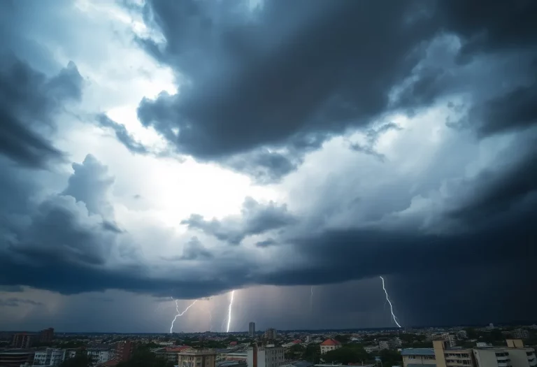 Dramatic sky with dark storm clouds over Charleston
