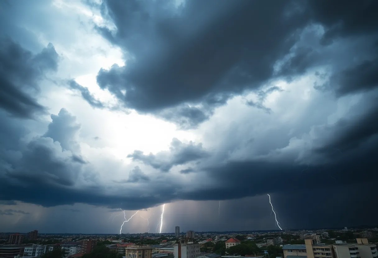 Dramatic sky with dark storm clouds over Charleston