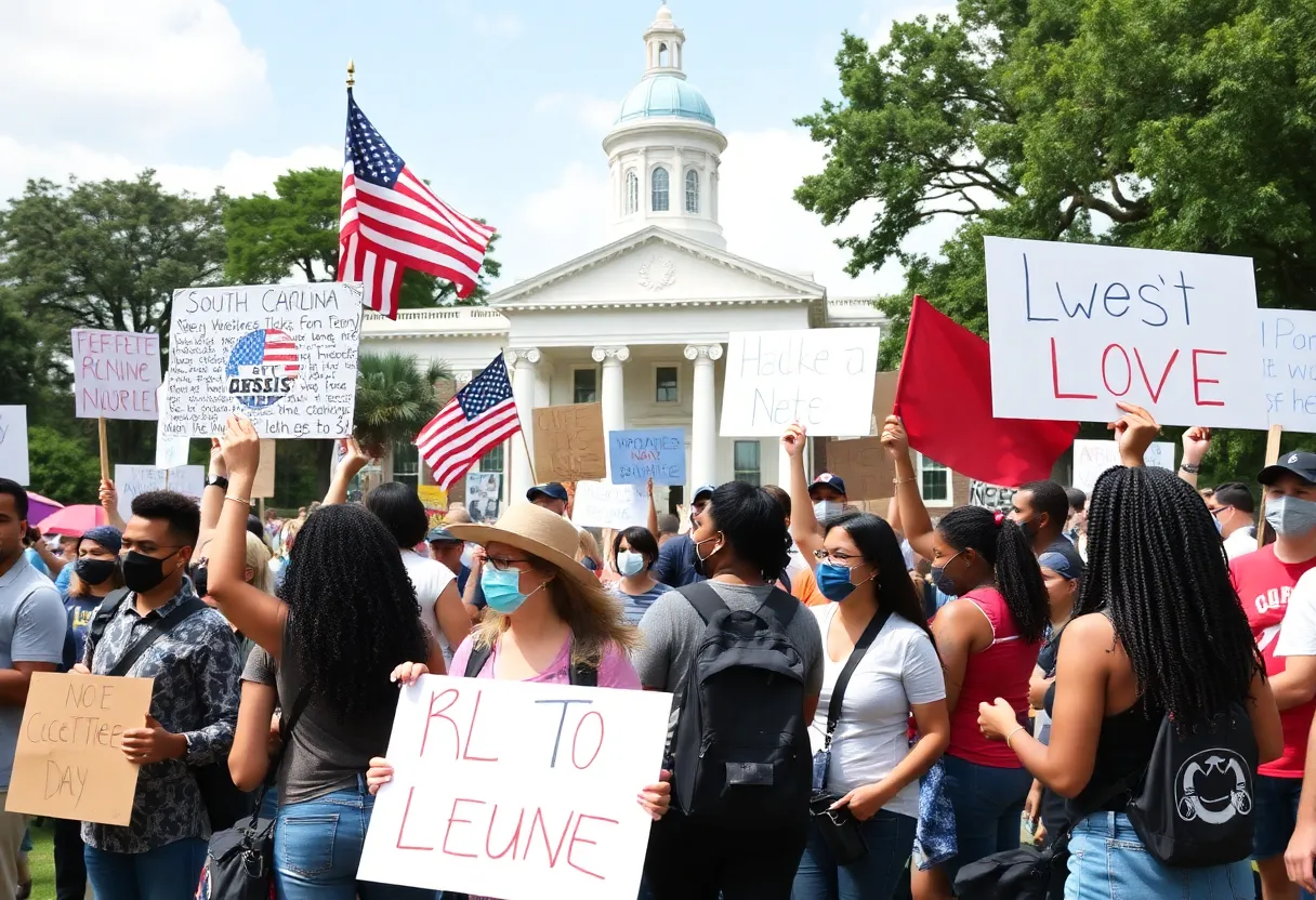 Demonstrators gathered at South Carolina State House on Flag Day