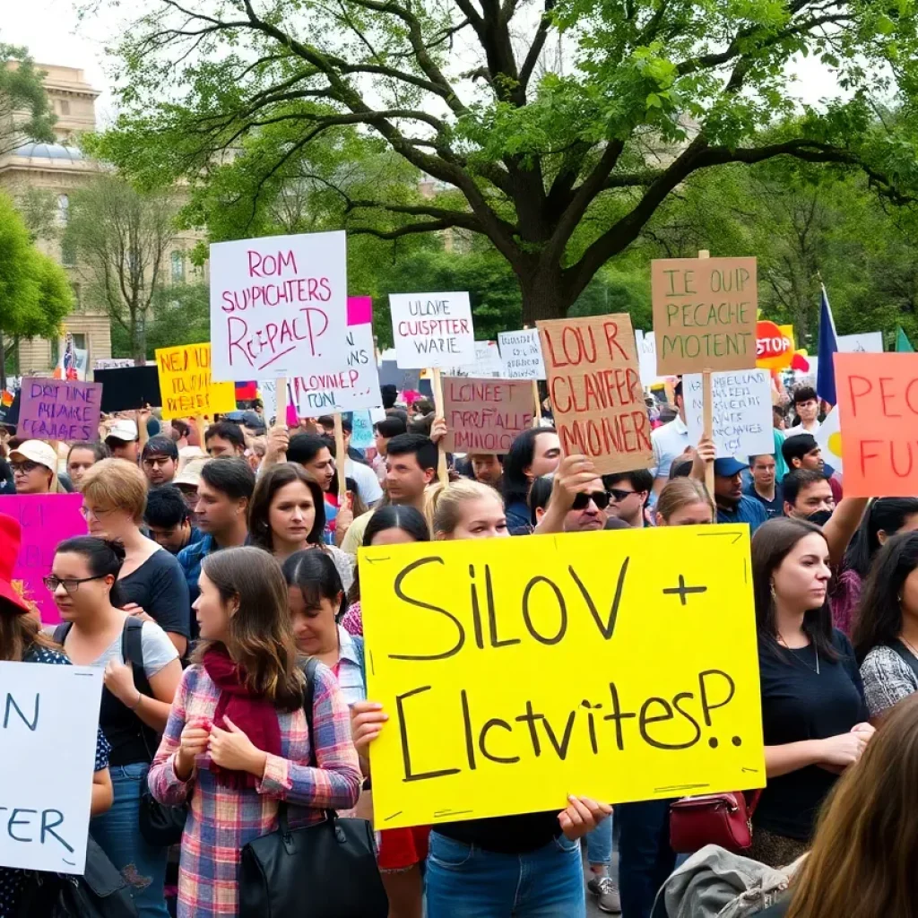Crowd protesting in South Carolina with signs