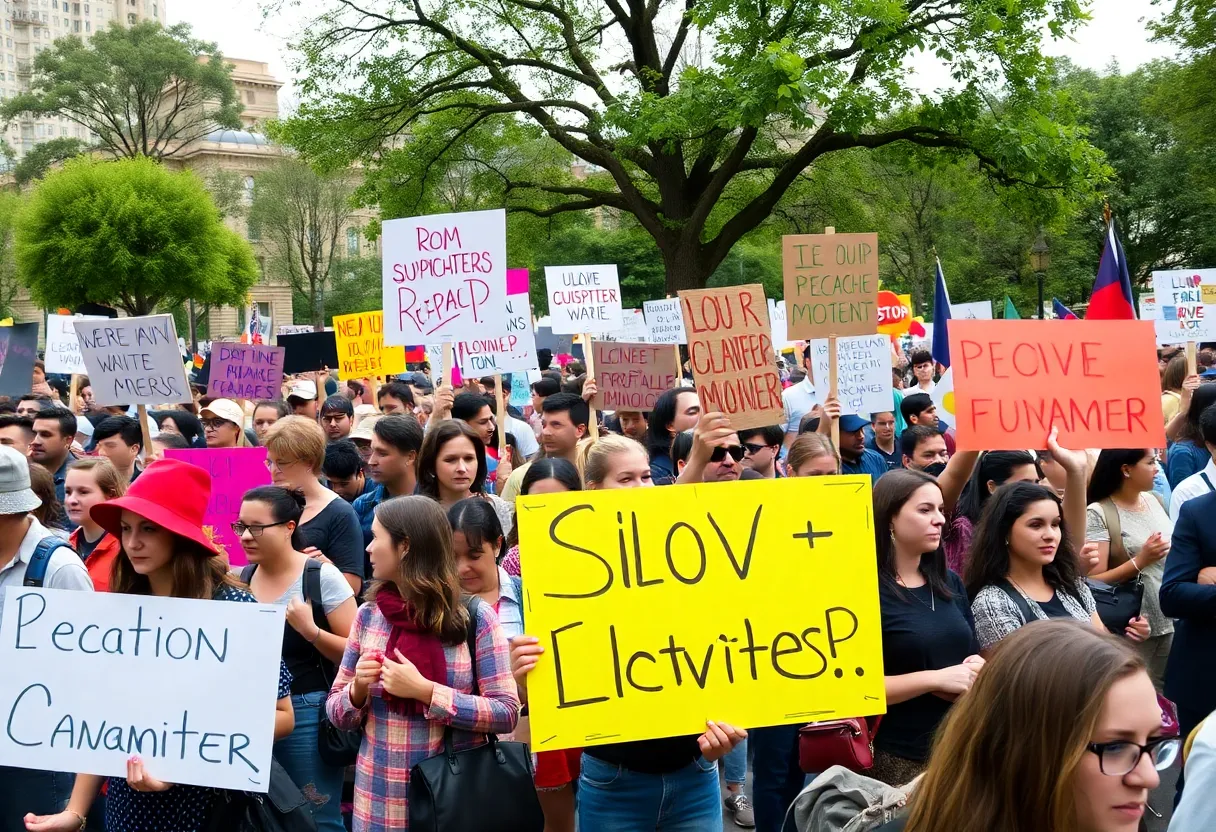Crowd protesting in South Carolina with signs