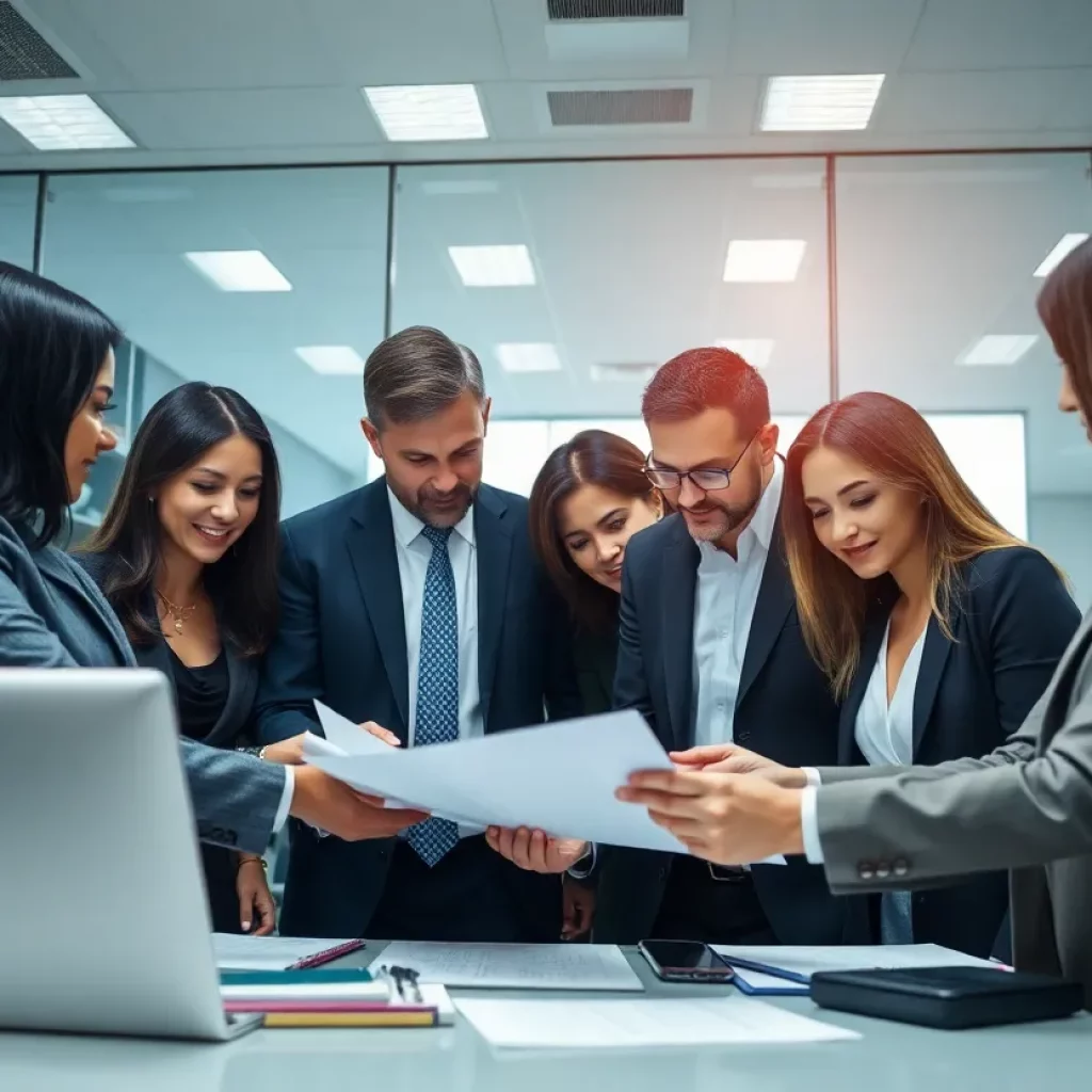 Diverse lawyers working together in a law office on trade compliance