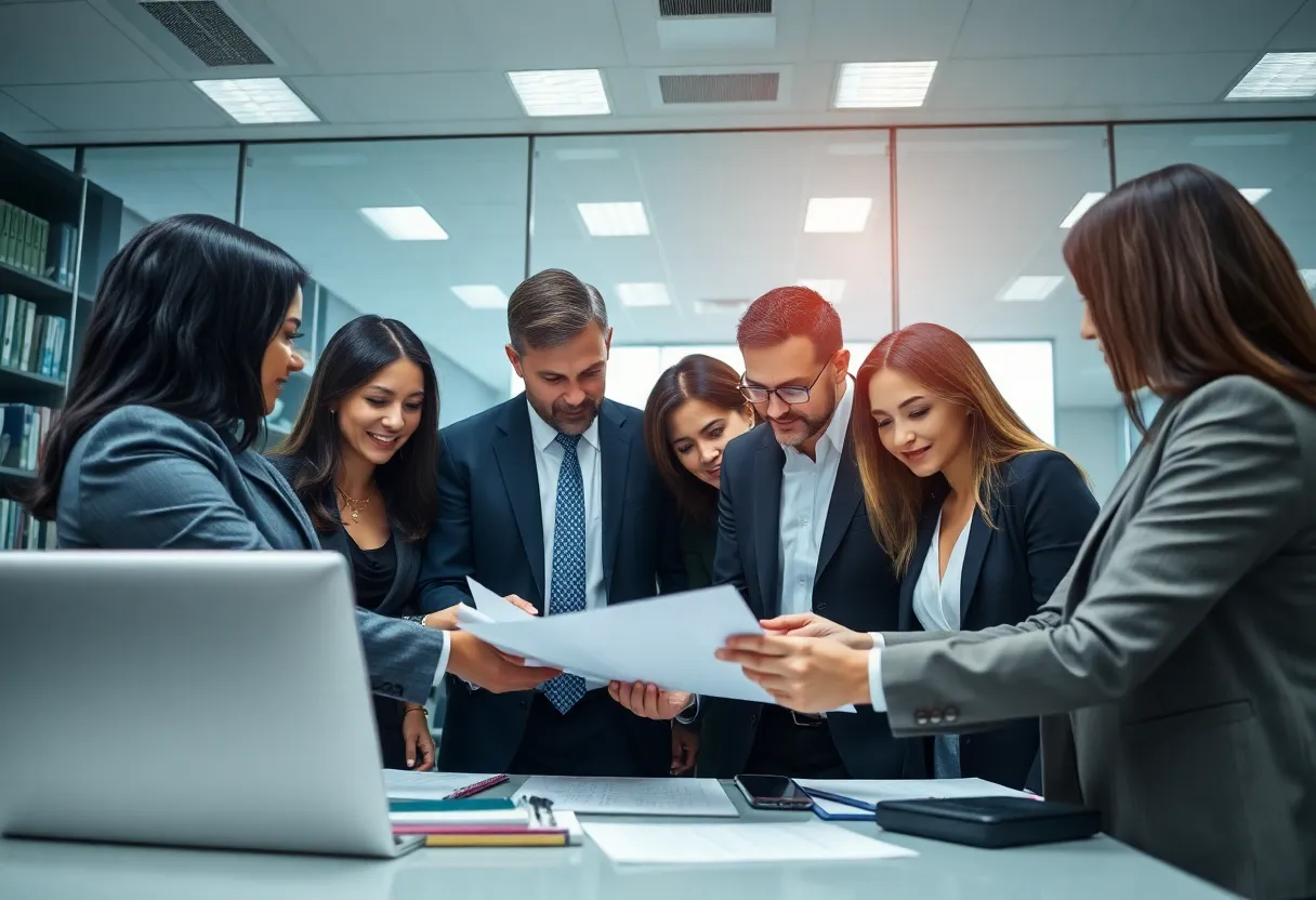 Diverse lawyers working together in a law office on trade compliance