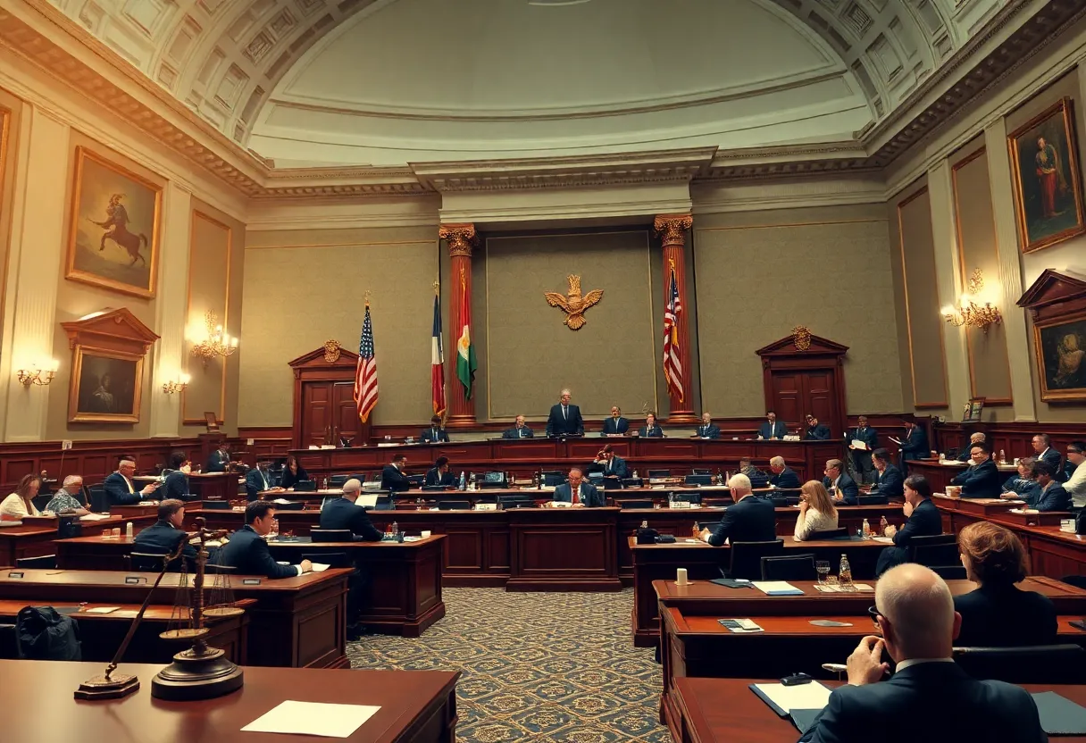 Lawmakers debating in the Texas Senate chamber on personal injury reform.