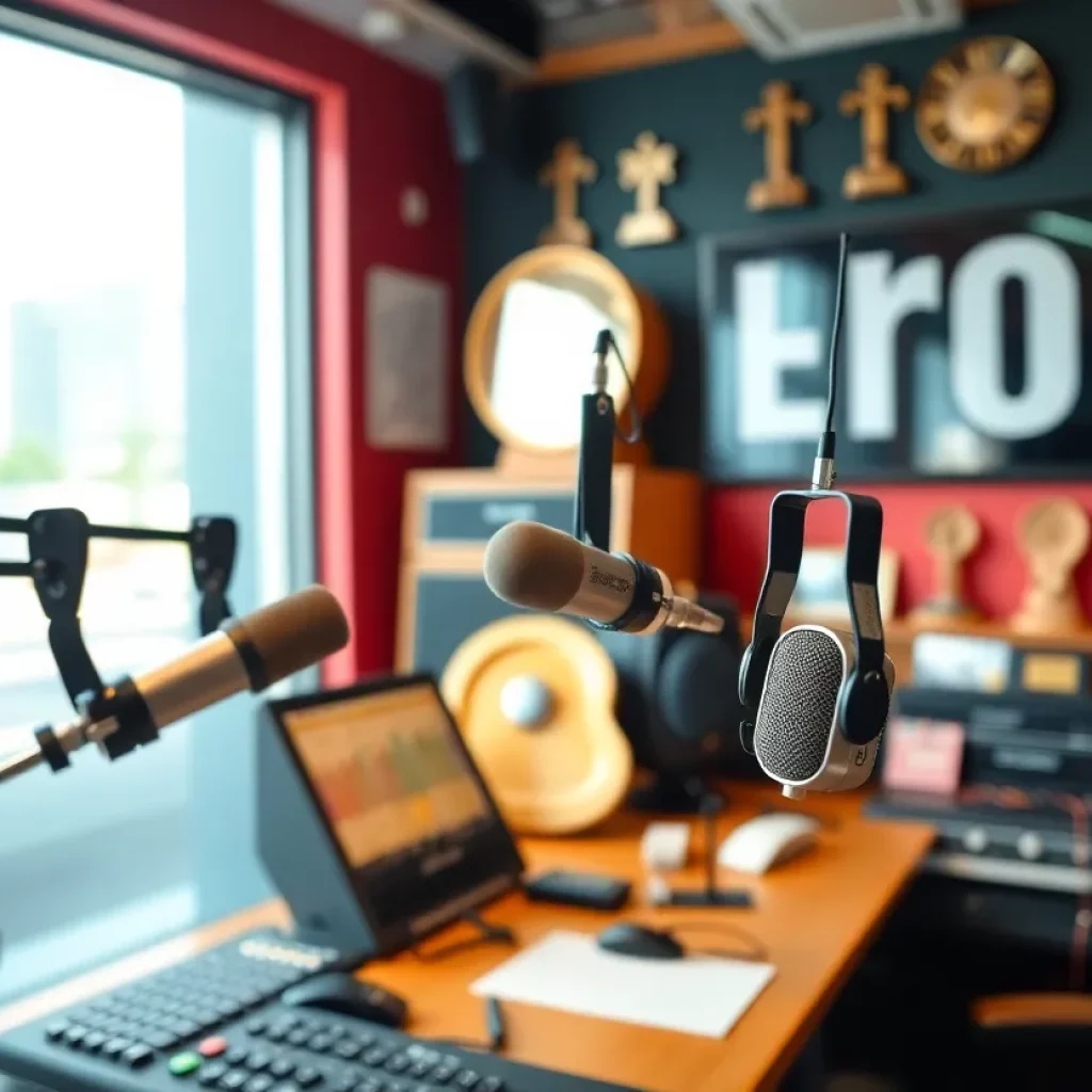 Tribute to Charleston radio personality TJ Phillips in a radio studio