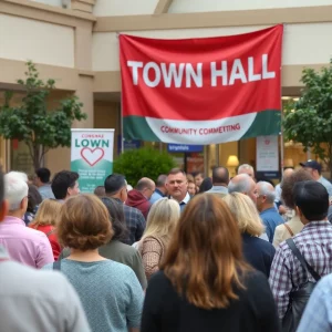 Residents engaging in a town hall meeting in a community space