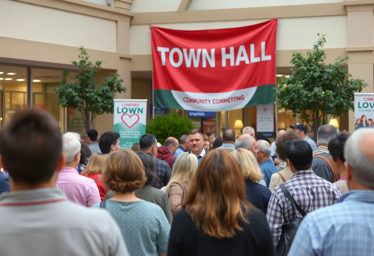 Residents engaging in a town hall meeting in a community space