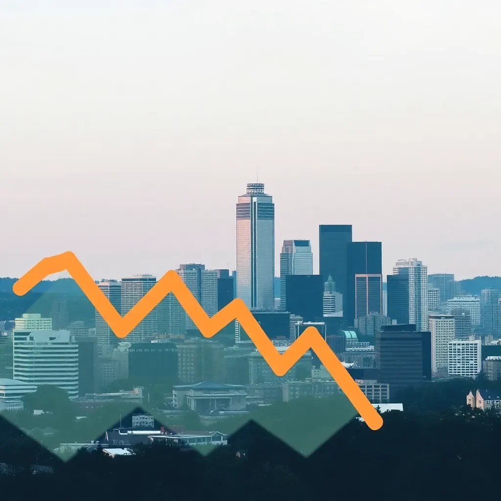 Skyline of Portland with rising housing prices graph overlay.