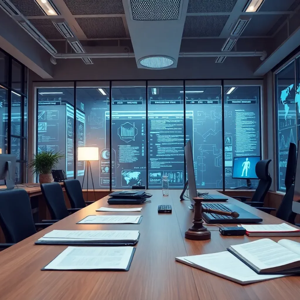 Lawyers using AI tools in a modern office environment