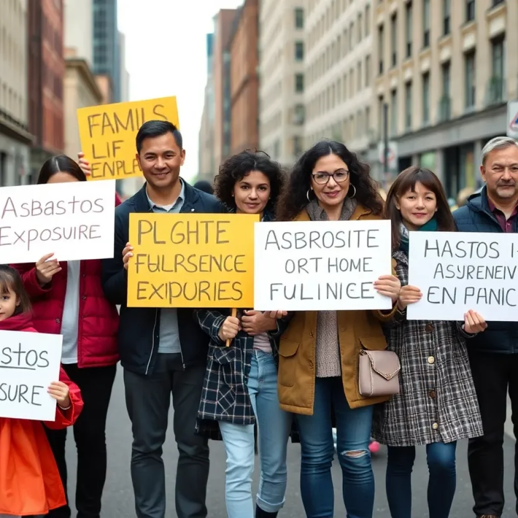 A workplace setting depicting hazards associated with asbestos exposure.