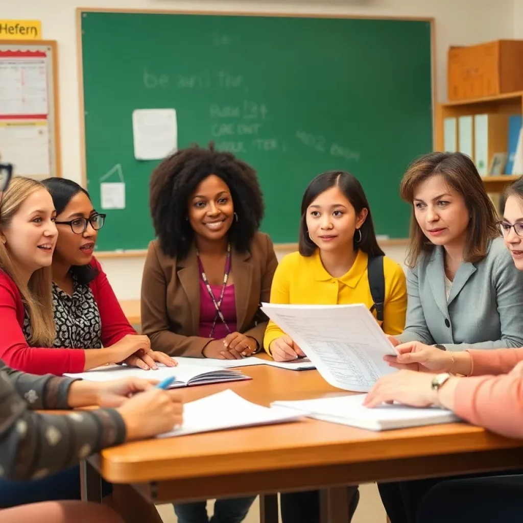 School board members and educators in a meeting discussing budget proposals