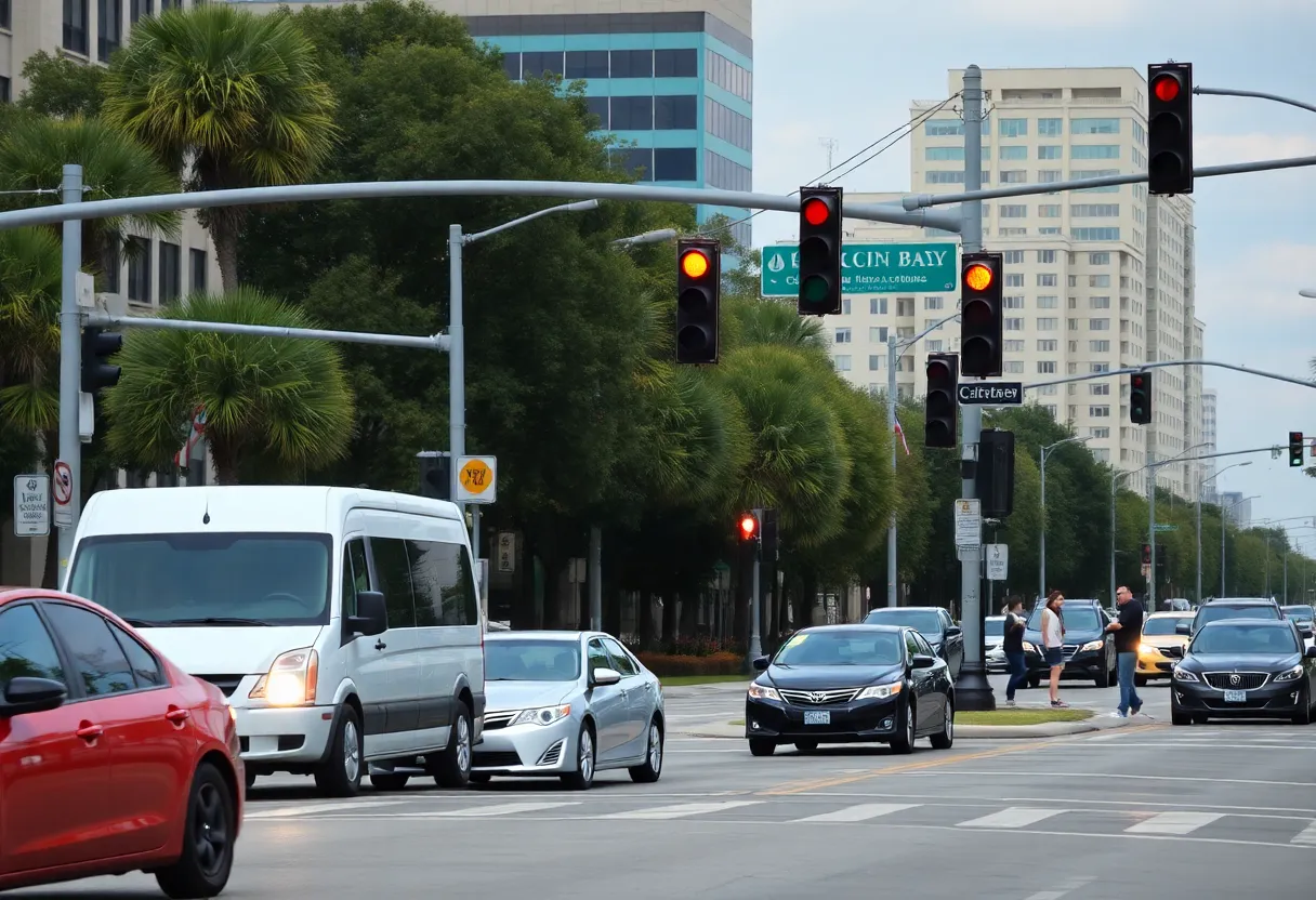 Traffic at the intersection of Riverland Drive and Maybank Highway in Charleston