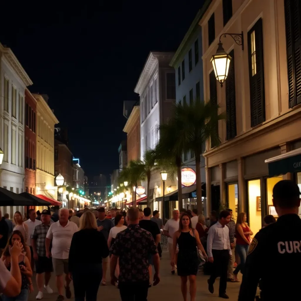 Downtown Charleston at night with a curfew in effect