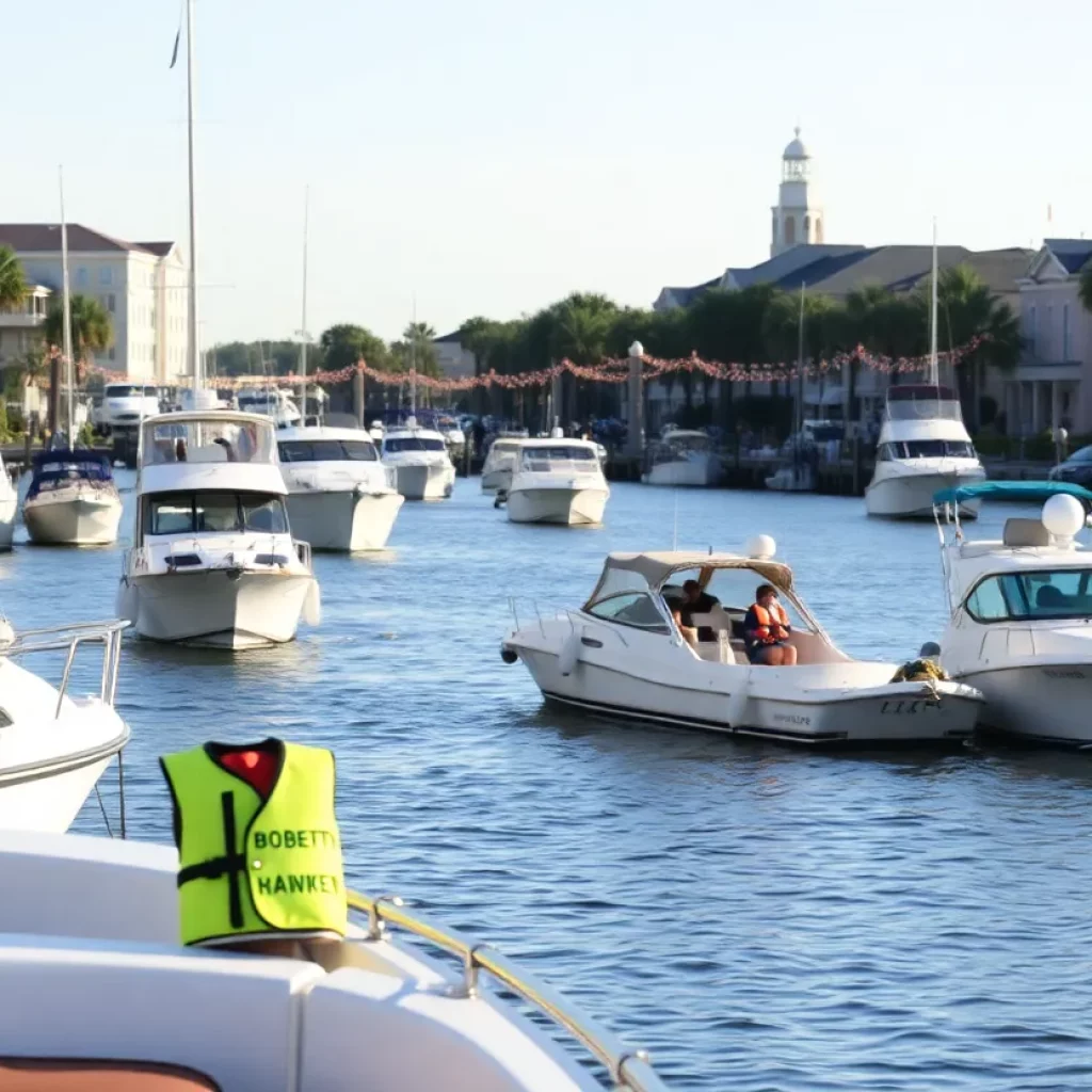 Boats on Charleston waterways promoting safe boating practices during Operation Dry Water