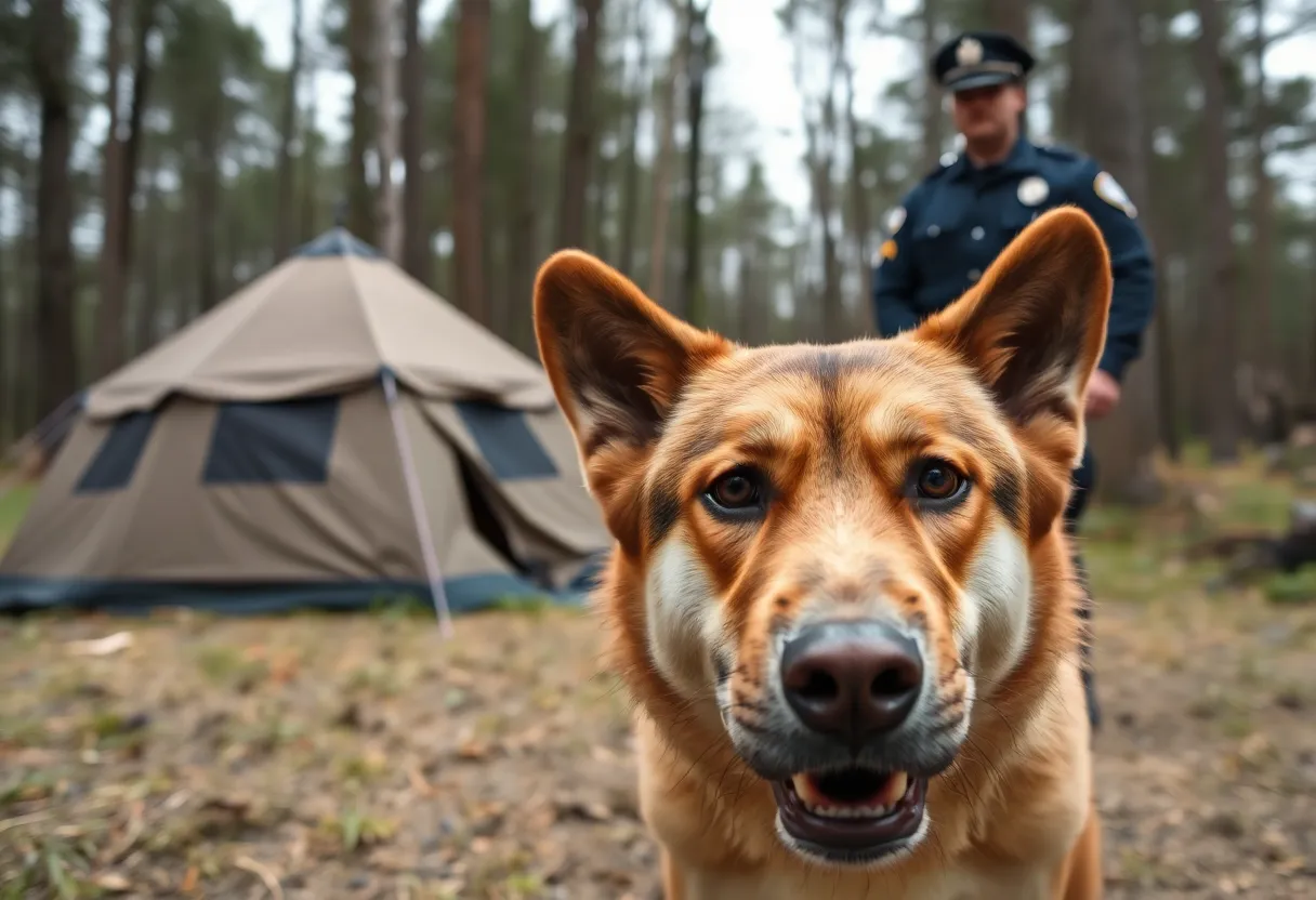 Charleston police responding to a tent with an aggressive dog