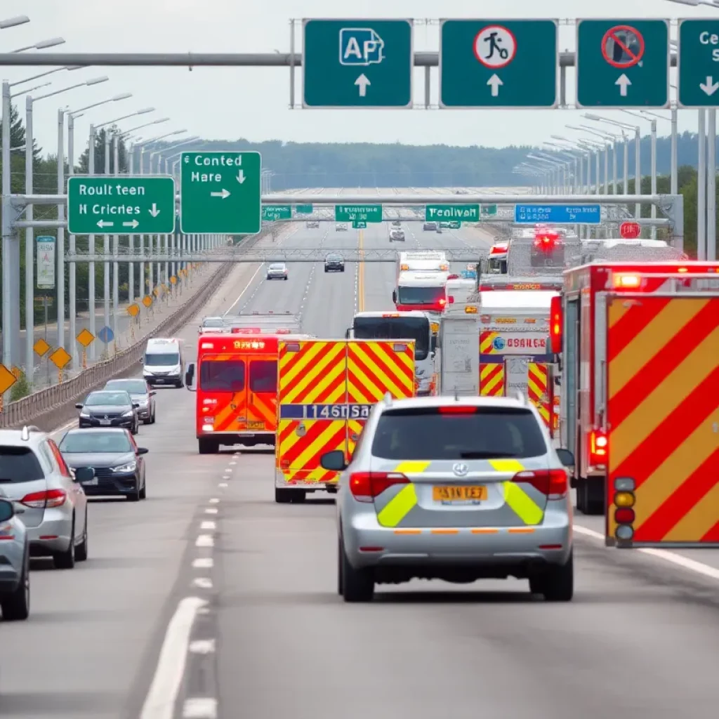 Emergency vehicles at a traffic accident scene in Charleston County