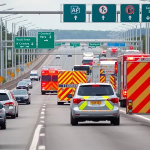 Emergency vehicles at a traffic accident scene in Charleston County