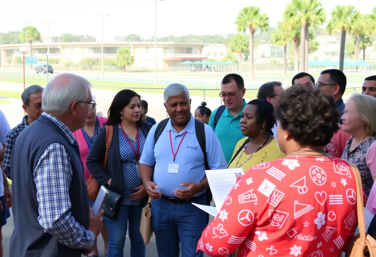 Residents engaged in discussion at a community meeting in Charleston.