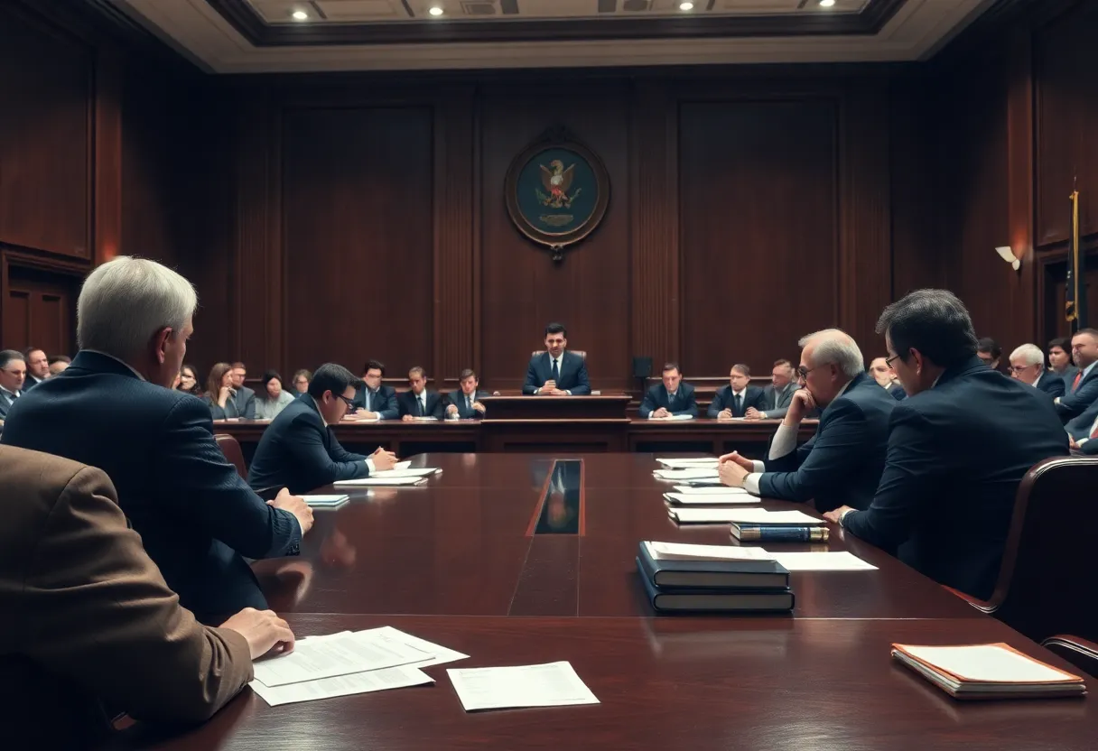 Courtroom scene during Sean Diddy Combs trial with judge and lawyers