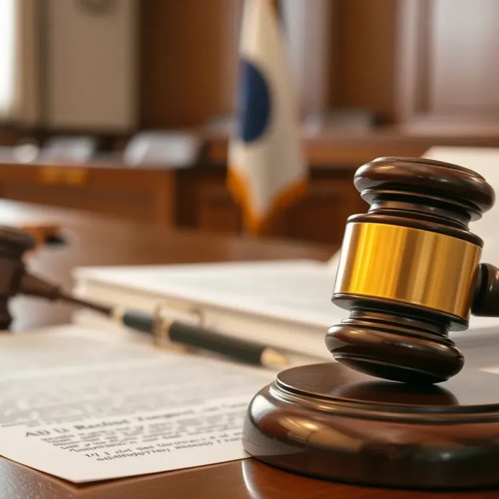 Courtroom with legal documents and a gavel symbolizing law ethics