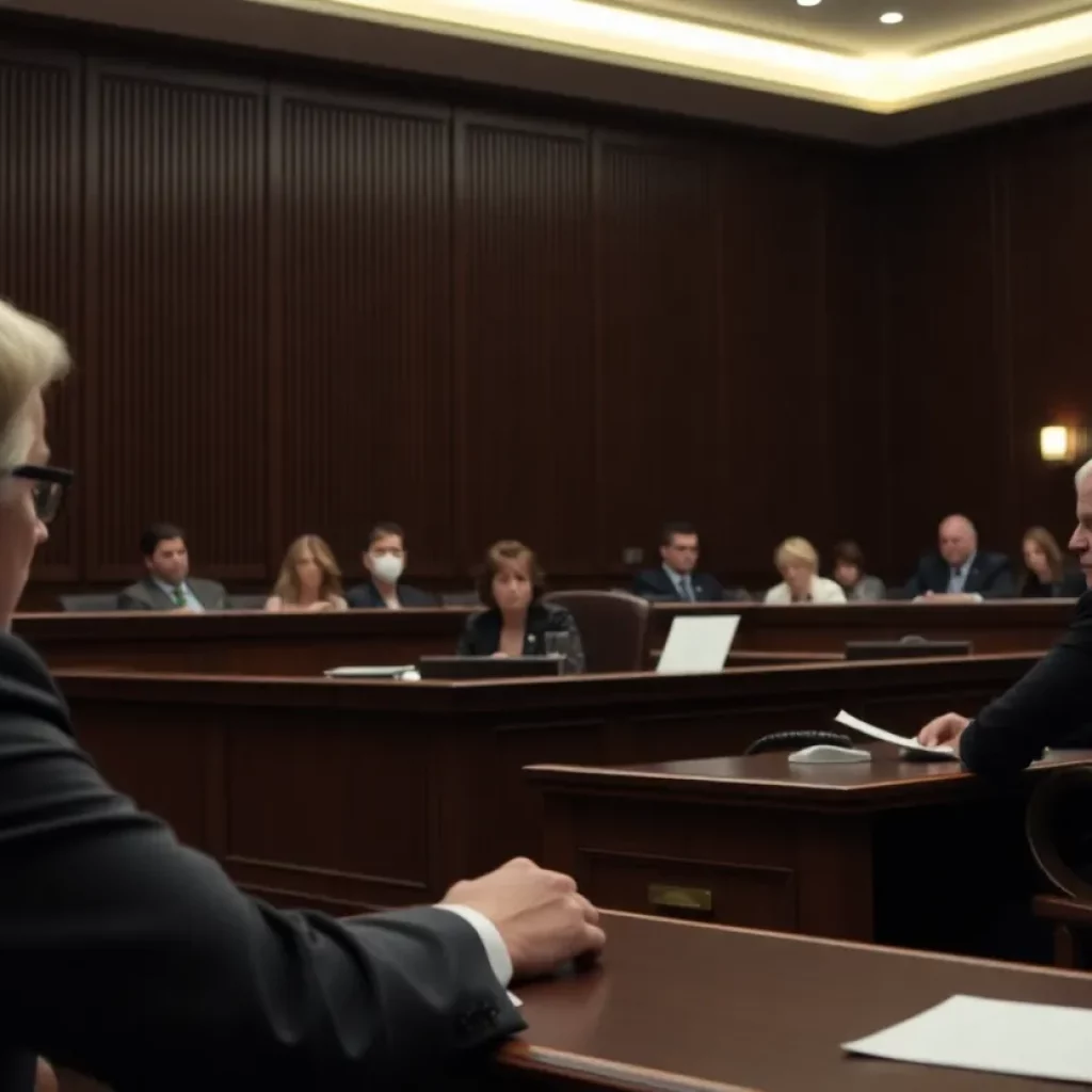 Courtroom with jurors deliberating on a verdict