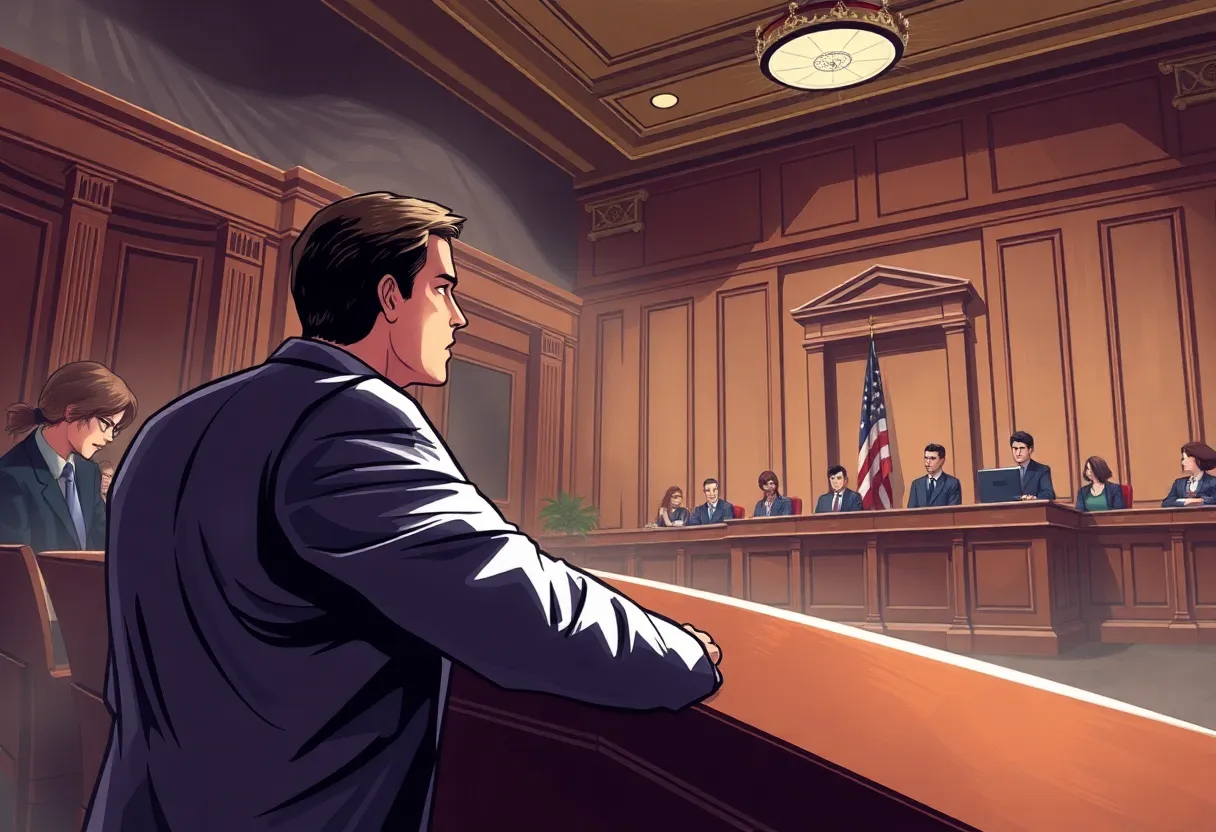 Courtroom scene during Diddy trial with legal professionals.